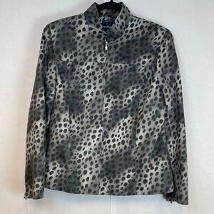 Evan Picone Jacket Women's Size 12 Black Gray Stretch Animal Print Full Zipper